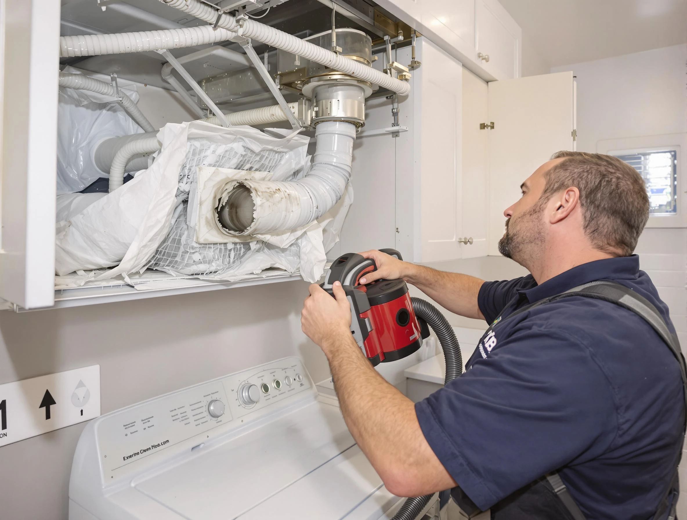 Vestavia Hills Dryer Vent Cleaning technician performing professional exhaust vent cleaning at a residential property in Vestavia Hills