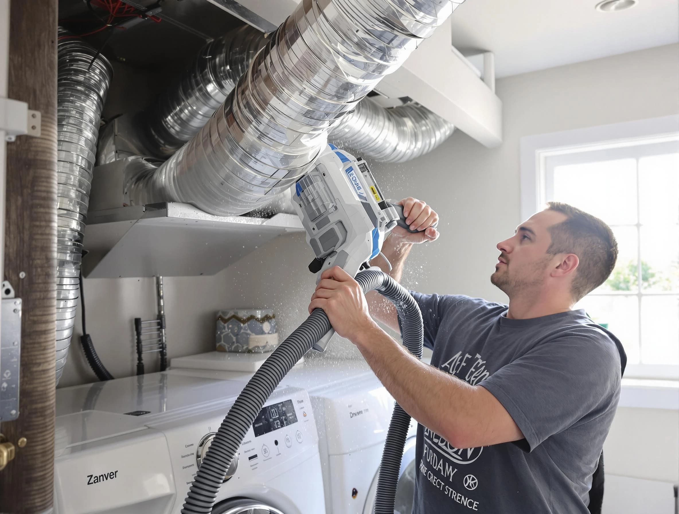 Vestavia Hills Dryer Vent Cleaning specialist cleaning deep within a dryer vent duct system in Vestavia Hills